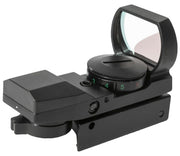 AIM Sports Four-Reticle Red/Green Dot Reflex Sight | Airsoft Red Dot upper right angel view with the dot sight adjustment dialer