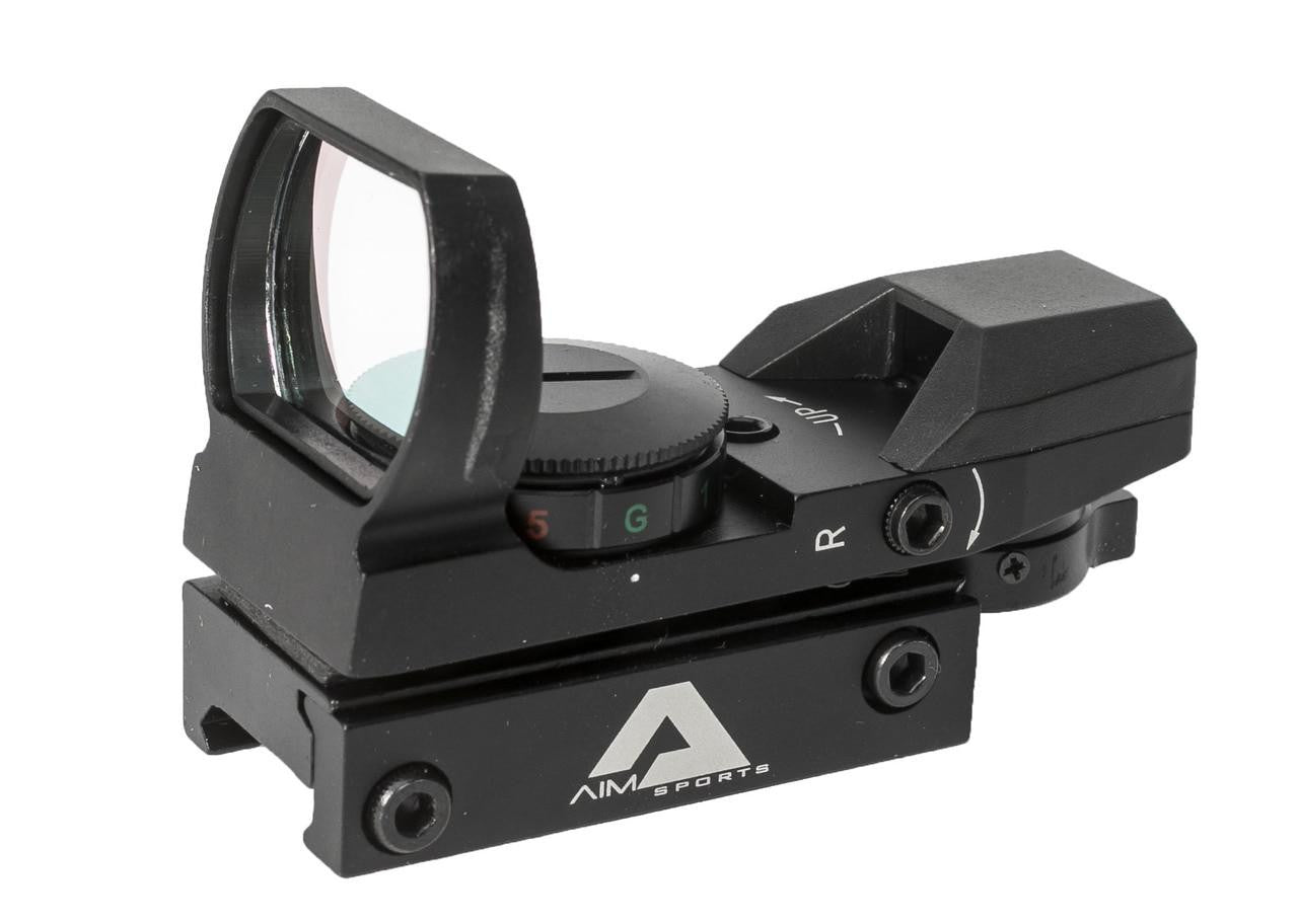 AIM Sports Four-Reticle Red/Green Dot Reflex Sight | Airsoft Red Dot left angel view with AIM Sports view