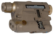 AMA PEQ-15 replica showing white LED flashlight lens and red laser aperture