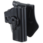 Amomax Right-Handed Polymer Holster for CZ P10C in Black, featuring 360-degree rotation, durable construction, and secure retention for optimal accessibility.