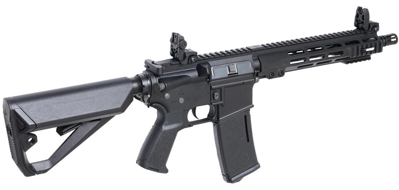 Arcturus LWT MK-I CQB 10" AEG airsoft rifle black right angle showing rifle stock, pistol grip, magazine, iron sight, muzzle, and receiver 