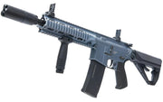 left angle view of the Arcturus LWT MK-II CQB 10" AEG Rifle showing muzzle, iron sight from front and back, foregrip, magazine, trigger, pistol grip, and stock