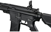 Arcturus NEO MOD1 SBR 7.9-inch AEG ME Airsoft Rifle in black view of the iron sight, stock, trigger, firring mode switch