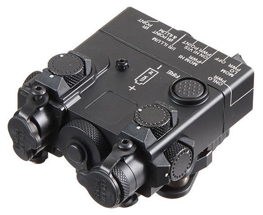 Close-up of DBAL-A2 dual laser controls showing red laser and IR laser mode selector