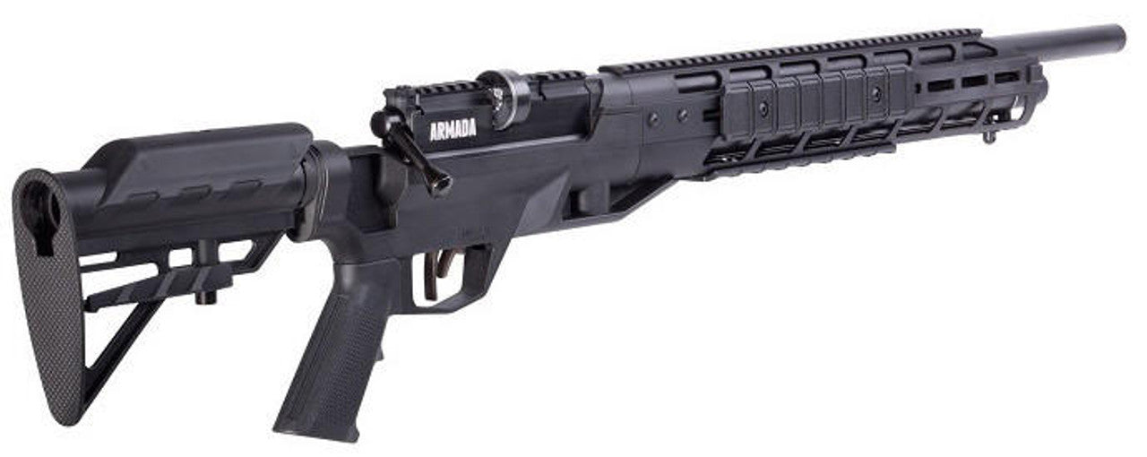 Right angle view showing pistol grip, stock, trigger, and muzzle