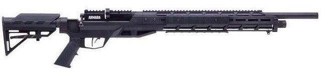 Benjamin Armada PCP .25 Cal Air Rifle in black showing full side profile with Picatinny rail and AR-style stock.