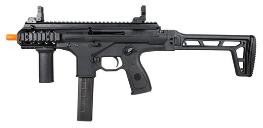 Beretta PMX GBB SMG Airsoft Rifle in black - full side view showing folding stock and tactical rails