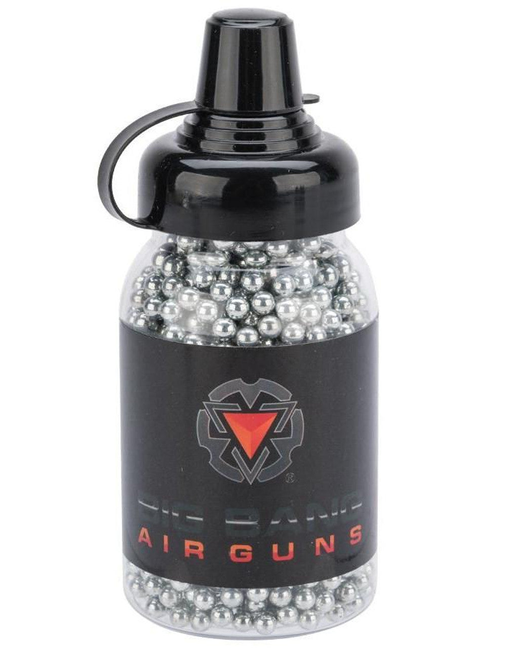 Close-up of zinc-plated steel .177 cal BBs, silver finish, 4.5mm precision airgun ammunition