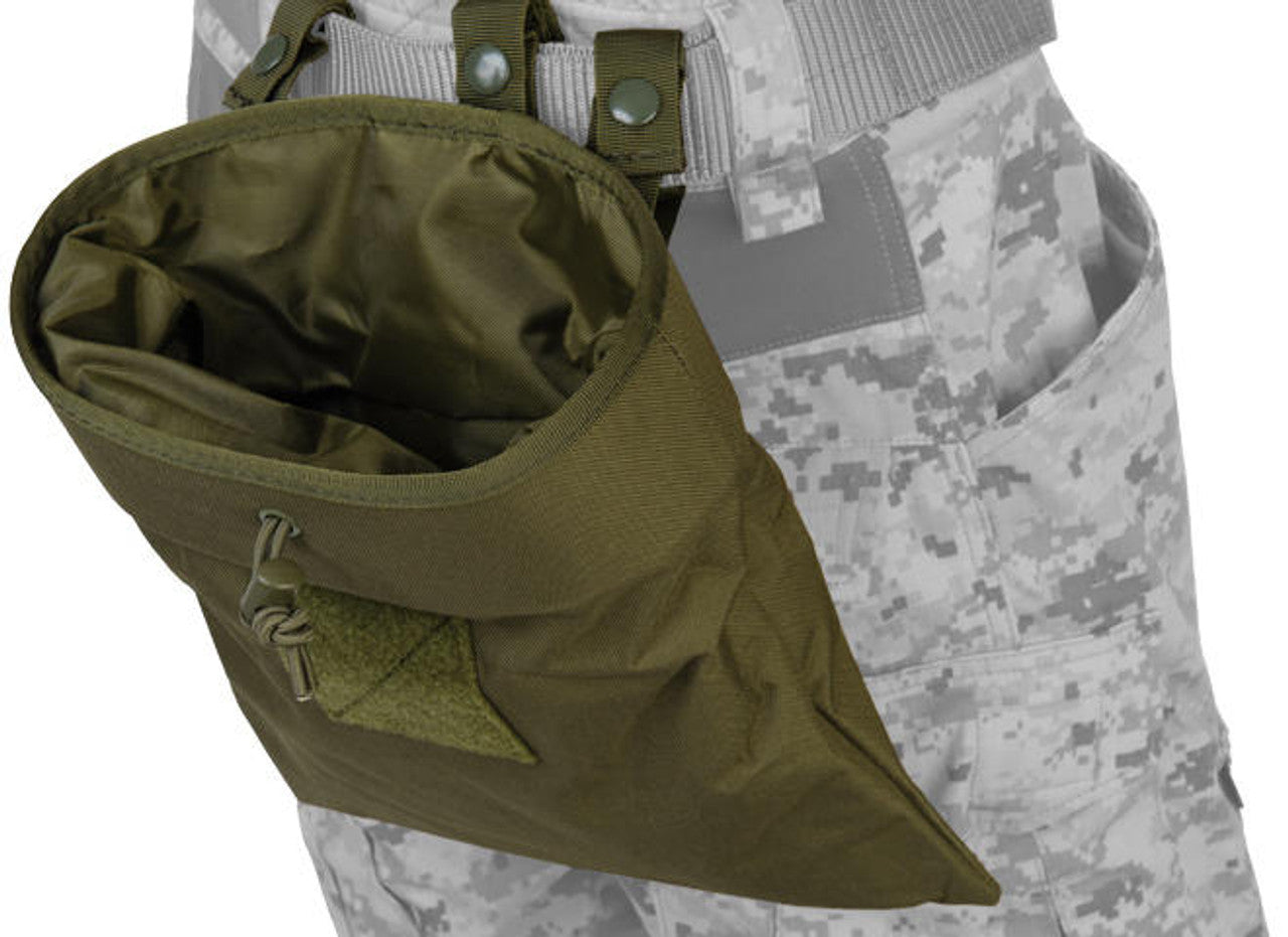 "Lancer Tactical 341GN Nylon Large Foldable Dump Pouch in OD Green, made from durable 600D nylon with a quick drawstring closure, foldable design, and MOLLE compatibility for versatile attachment options.