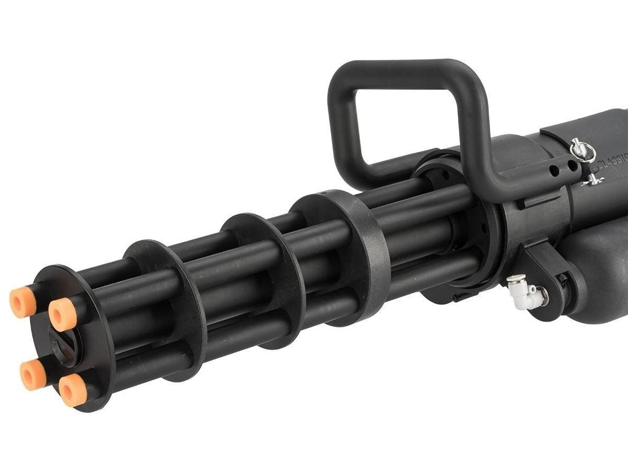 Classic Army M132 Micro Vulcan Airsoft Microgun front view with rotating barrels