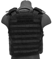 Back view of Code 11 Medium Exo Plate Carrier in Black, featuring padded shoulder straps and adjustable buckle system for comfort and support