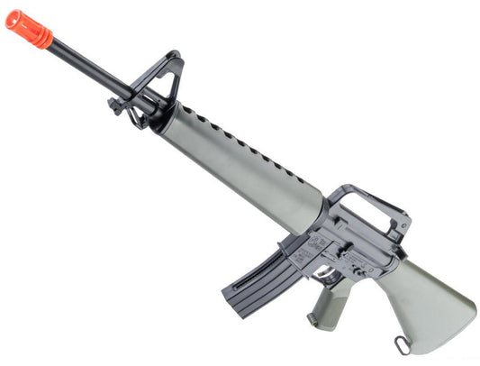 Colt M16A1 Spring Airsoft Rifle in Ranger Green with full-size Vietnam War replica design and carry handle