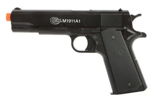 Colt M1911 Spring Airsoft Pistol with Black Finish and Metal Slide – Side View