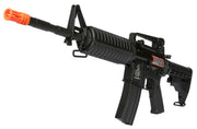 Colt M4A1 Full Metal AEG Airsoft Rifle - view of muzzle, sling clip, magazine, trigger, pistol grip, extendable stock, and carrying handle