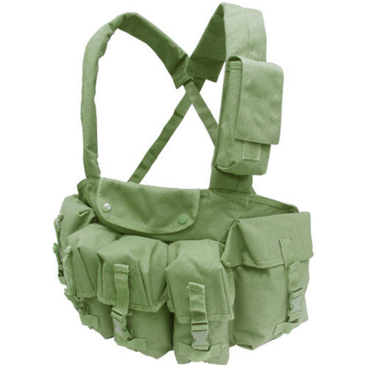 Condor 7 Pocket Tactical Chest Rig, OD Green – Front View with MOLLE Webbing