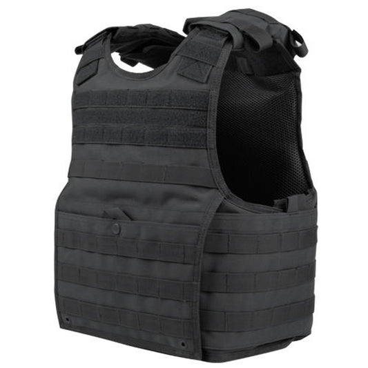 Side profile of Condor Exo Plate Carrier Black with detachable cummerbund and armor pockets