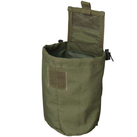 Condor Roll-Up Utility Pouch in Olive Drab, showing its compact and durable design with secure drawstring and hook-and-loop closure. The pouch can be mounted both vertically and horizontally using two fixed attachment straps and accommodates up to six 30-round M4 magazines.