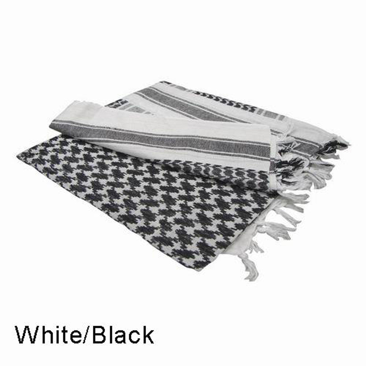 Condor Black White Shemagh worn around neck for tactical and airsoft use