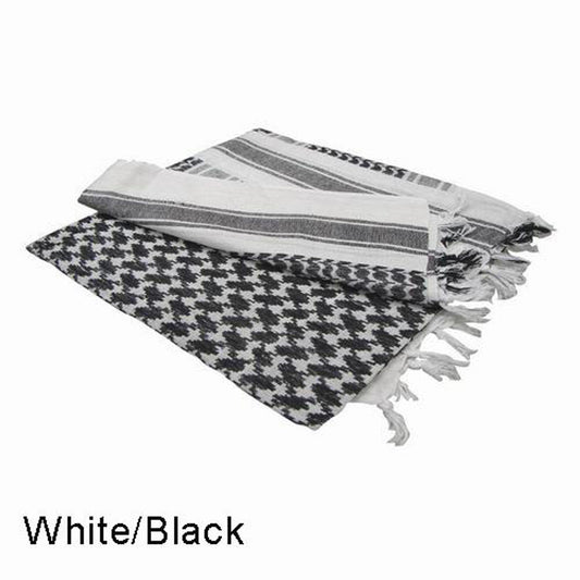 Condor Black White Shemagh worn around neck for tactical and airsoft use