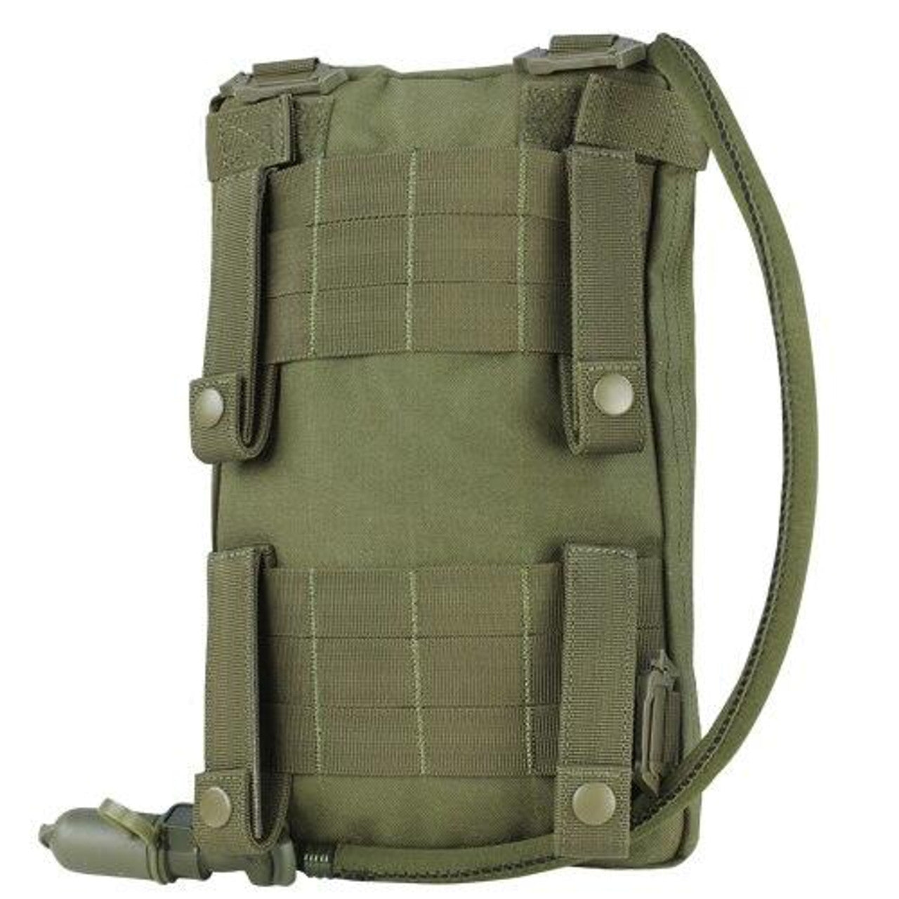 Close-up of MOLLE webbing and attachment points on Condor Tidepool Hydration Carrier in OD Green