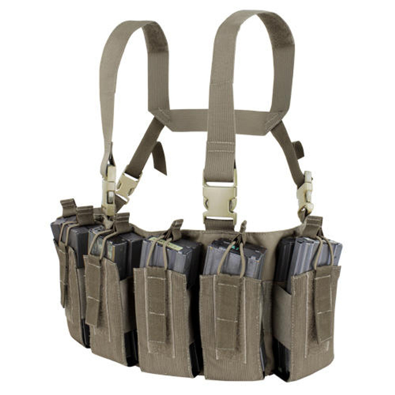 Condor US1051 Barrage Chest Rig in Ranger Green – Tactical gear with adjustable harness and multiple magazine pouches for airsoft and outdoor use.