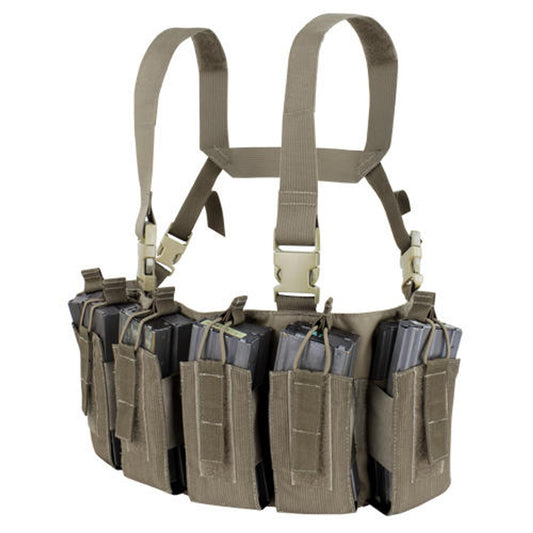Condor US1051 Barrage Chest Rig in Ranger Green – Tactical gear with adjustable harness and multiple magazine pouches for airsoft and outdoor use.