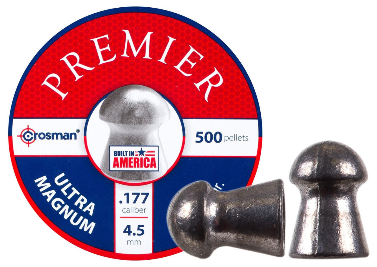 Crosman Premier Ultra Magnum .177 Cal 10.5 gr Round Nose Pellets — 500 Count Silver Pack
