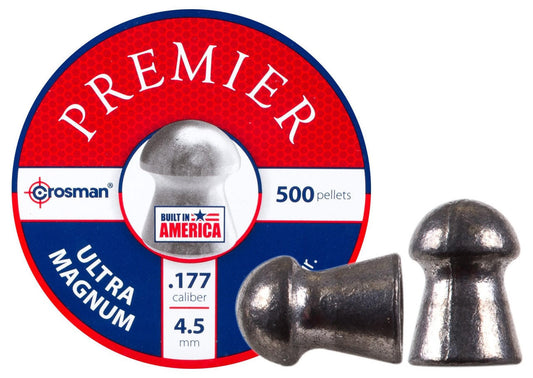 Crosman Premier Ultra Magnum .177 Cal 10.5 gr Round Nose Pellets — 500 Count Silver Pack