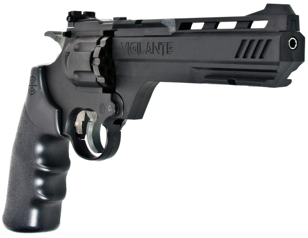 Crosman Vigilante CO2 Revolver 0.177 Cal Airgun, Black right angle view of the Crosman Revolver
