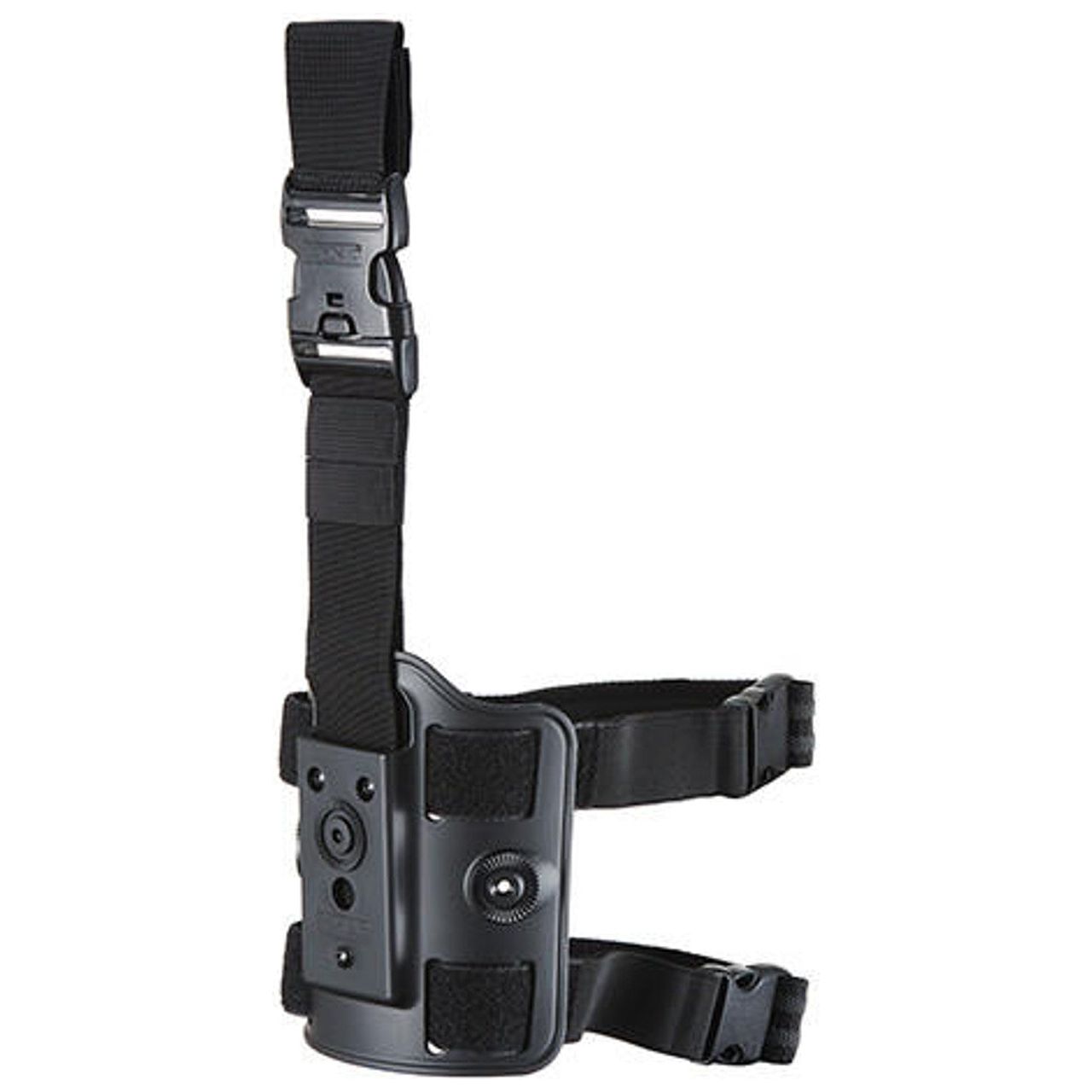 Durable black Cytac Drop Leg Platform with adjustable straps and quick-release buckles, designed for carrying holsters and tactical gear comfortably and securely