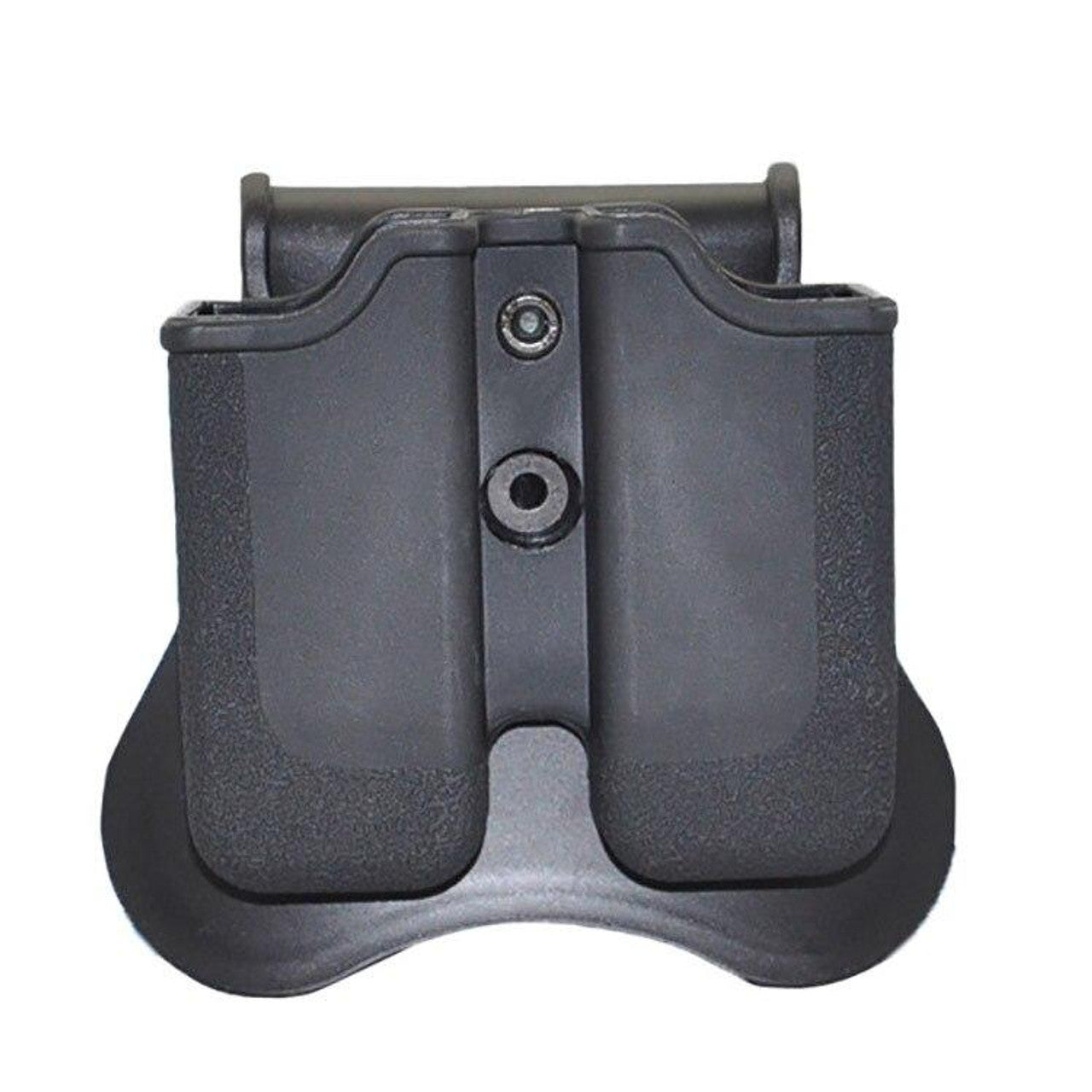 "Durable Cytac PT 24/7 Dual Airsoft Magazine Holster holding two magazines, featuring an adjustable cant and paddle attachment for secure and ergonomic carrying
