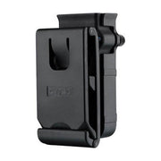 "Cytac Universal Single Magazine Pouch in Black, designed to hold one pistol magazine (9mm, .40, .45 caliber), featuring durable high-tech polymer material, adjustable tension screws, 360-degree rotation, and belt clip design for secure attachment.