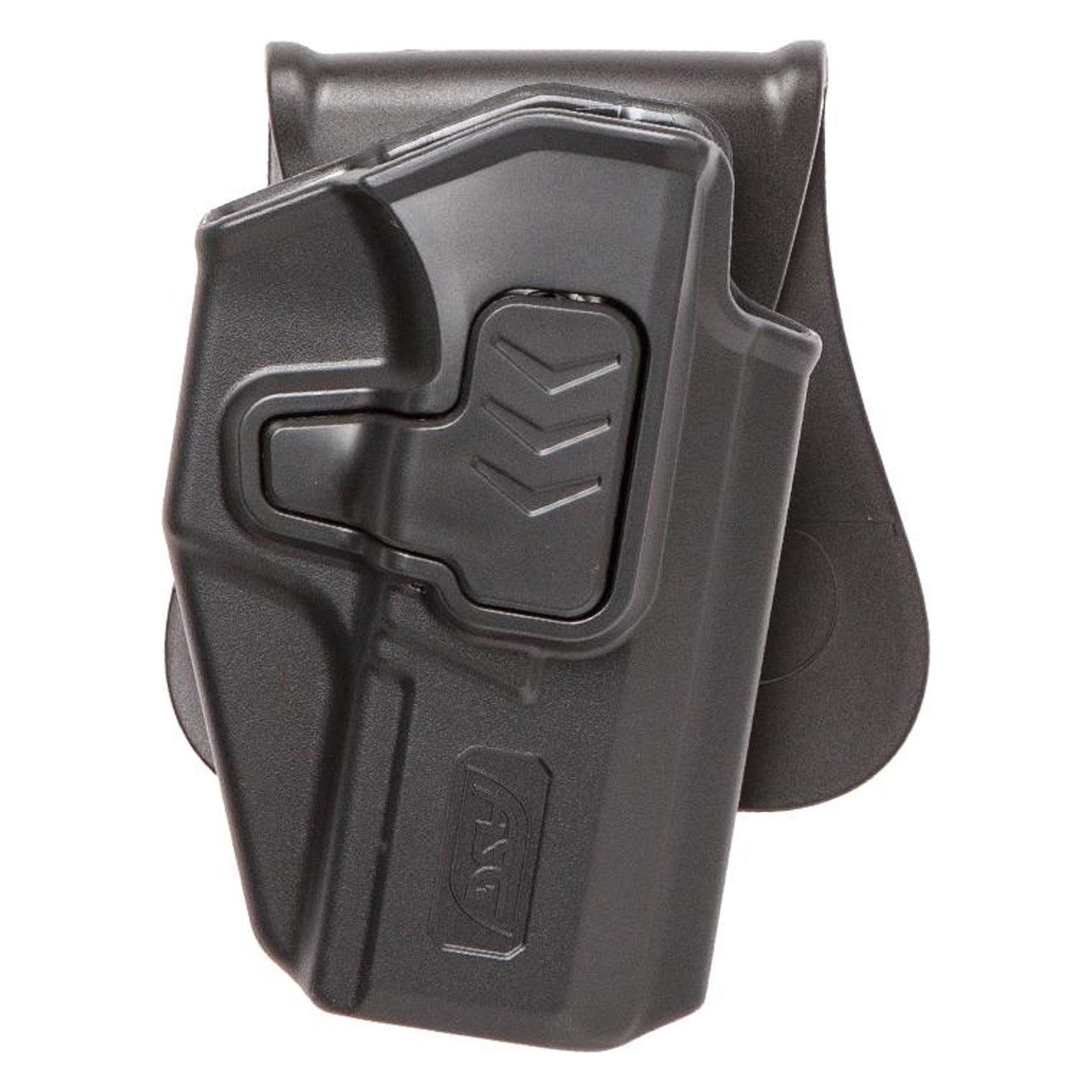 Black CZ P-10 C HardShell level 2 holster featuring durable polymer construction, level 2 retention system with integrated locking mechanism, and adjustable fit for secure and reliable carry