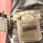 Large main image of the Tan dump pouch mounted on tactical gear.