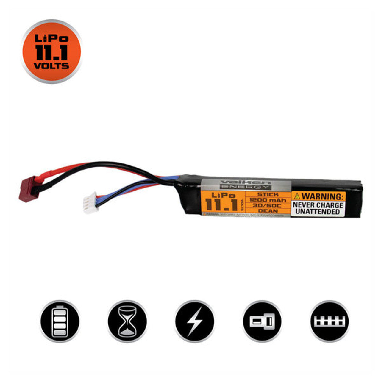 Valken LiPo 11.1v 1200mAh 30C/50C Stick Airsoft Battery (Dean)