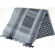 Valken Shemag Face Wrap in gray and black woven pattern with tassel fringe.