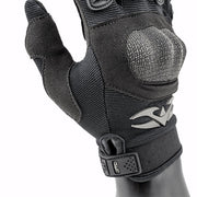 Close-up of Valken Zulu Tactical Gloves showing molded hard knuckle protection in Black.