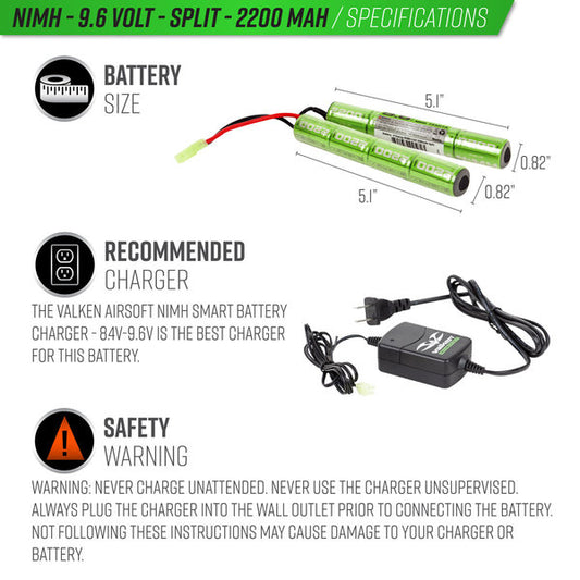 Valken NiMh 9.6v 2200mAh Split Airsoft Battery (Small Tamita)