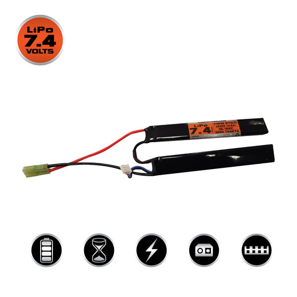 Valken LiPo 7.4v 1400mAh 15C/25C Split Airsoft Battery (Small Tamiya)