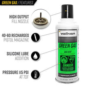Valken Green Gas Front Side View showing Features
