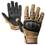 Pair of Valken Zulu Tactical Gloves in Tan with reinforced knuckle protection and tactical grip.