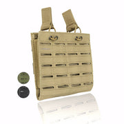 Valken Multi Rifle Double Magazine Pouch in tan featuring laser-cut MOLLE construction for secure rifle magazine storage.