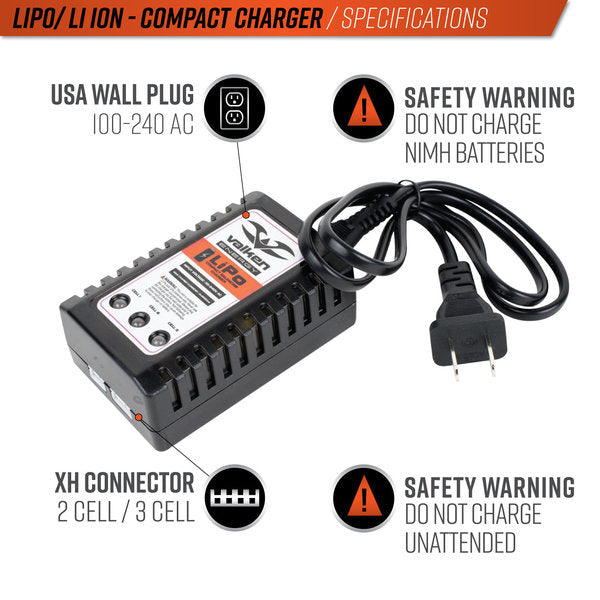 Valken Compact 2 -3 Cell LiPo Airsoft Smart Charger (USA)