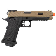 Side profile of the Valken BY Hi-CAPA CO2 Blowback Airsoft Pistol featuring a tan slide and black grip