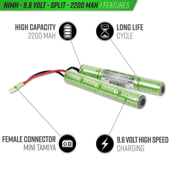 Valken NiMh 9.6v 2200mAh Split Airsoft Battery (Small Tamita)