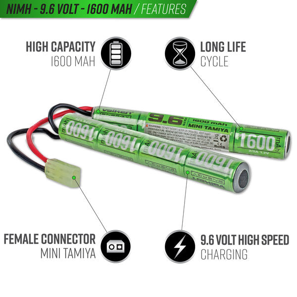 Valken NiMh 9.6v 1600mAh Split Airsoft Battery (Small Tamiya)