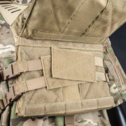 Front view of the Valken Laser Cut Plate Carrier showing laser-cut MOLLE panels and adjustable cummerbund.