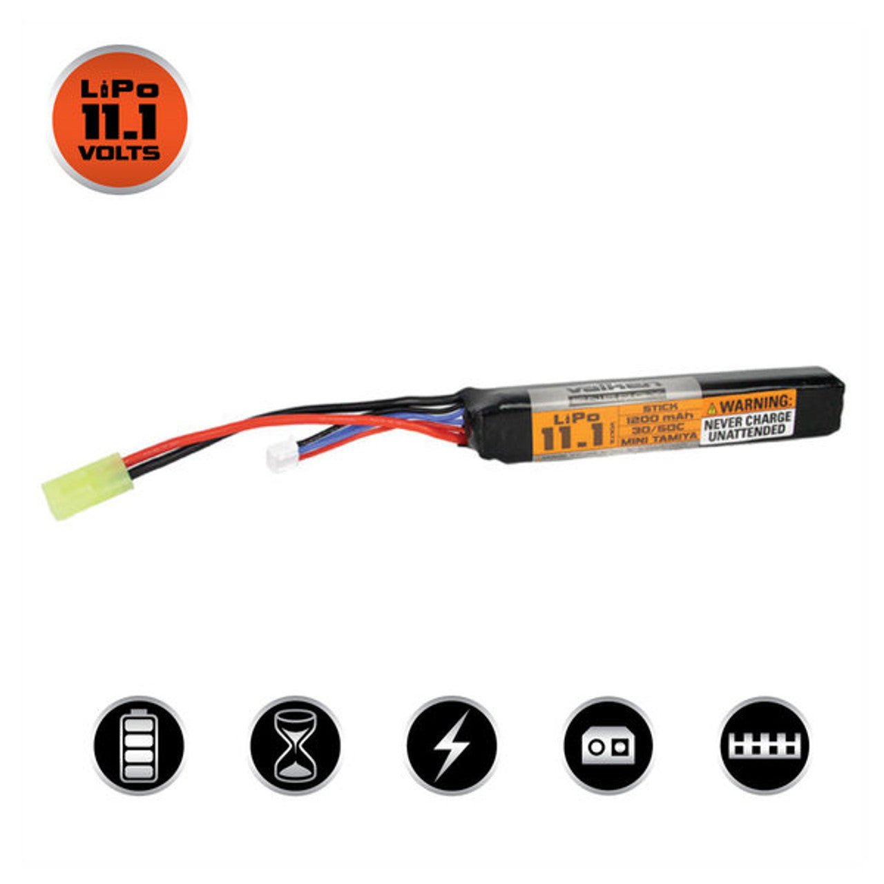 Valken LiPo 11.1v 1200mAh 30C/50C Stick Airoft Battery (Small Tamiya)