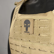 Close-up of the Valken Alpha Laser Cut Plate Carrier rear MOLLE panel in tan.