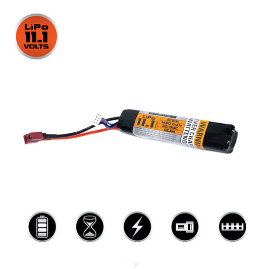 Valken LiPo 11.1v 1450mAh 30C/50C Stick Airsoft Battery (Dean)